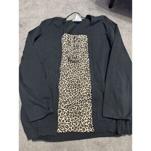 Fred David Woman 2X Black Faux Cardigan Sweater w/ Blouse Accent Plus‎ Size